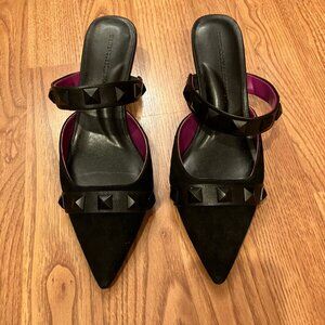 WHBM White House Black Market Black Suede Slip On Shoes Kitten Heel Comfort 6.5